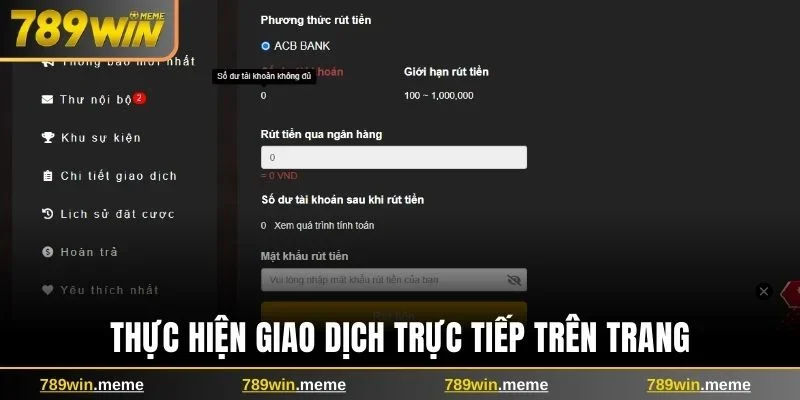 Chọn phương thức và thực hiện giao dịch trực tiếp trên trang